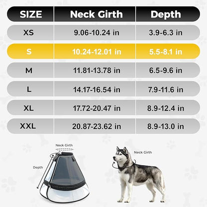 Upgraded Dog Cone Collar for Dogs After Surgery, Soft Transparent Pet Recovery Collar for Large Medium Small Dogs, Depth Adjustable Dog Cone Collar, Elizabethan Collar (S, Black)