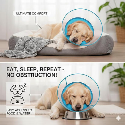 2-in-1 Soft Inflatable Dog Cone Collar Alternative with Enhanced Anti-Licking Guard Shield, Dog Collar After Surgery, Adjustable Recovery Cones for Large Medium Small Dogs and Cats(Blue, M)