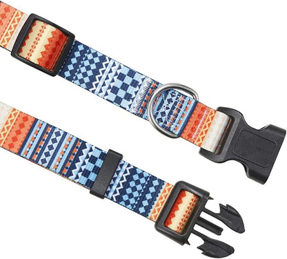 Mihqy Dog Collar with Bohemia Floral Tribal Geometric Patterns - Soft Ethnic Style Collar Adjustable for Small Medium Large Dogs(Bohemian Orange,S)