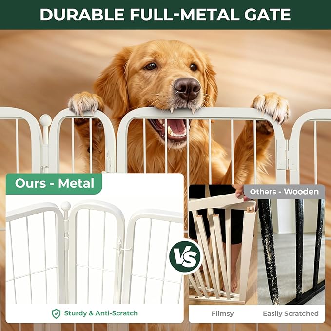 FXW Dog Gate Extra Wide Designed for Indoor Use, Adjustable Width Up to 111-inch Wide (40" H 4 Wire Panels for Medium and Large Dogs), White