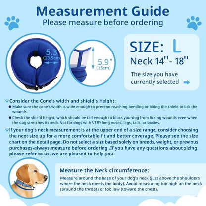 Soft Dog Cone Collar, Inflatable Cones Alternative After Surgery with Anti-Lick Shield, for Large/Medium/Small Dogs to Stop Licking, Elizabethan Neck Ecollars of Shame, Comfy E Pillow Recovery