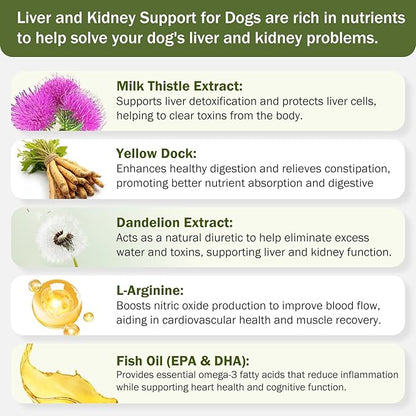 Milk Thistle & SAM-E for Dogs, Advanced Liver & Kidney Support with Silymarin, Detox Supplement for Dogs- 120 Chewable Tablets