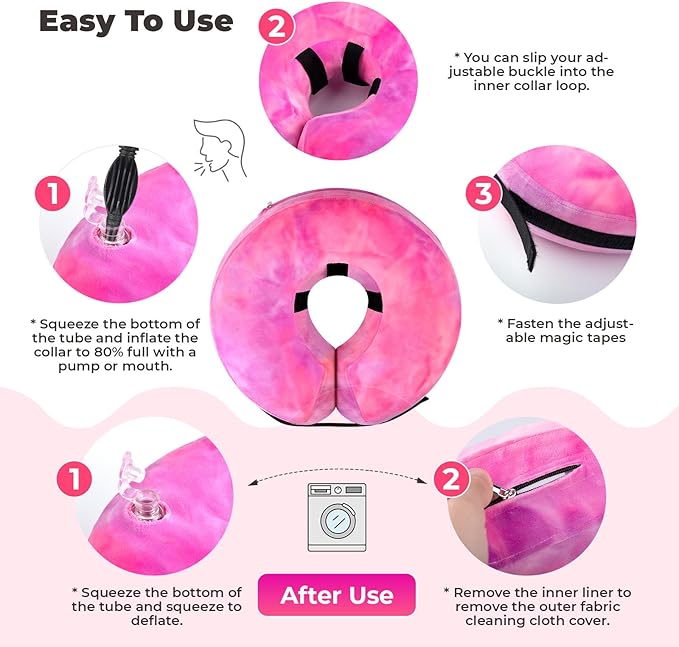 Dog Cone, Uadonile Inflatable Cone Collar for Dogs and Cats, Dog Neck Collar Recovery E-Collar Alternative After Surgery, Elizabethan Collar for Dogs Recovery(Tie-dye Rose Purple, L)