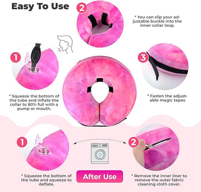 Dog Cone, Uadonile Inflatable Cone Collar for Dogs and Cats, Dog Neck Collar Recovery E-Collar Alternative After Surgery, Elizabethan Collar for Dogs Recovery(Tie-dye Rose Purple, M)