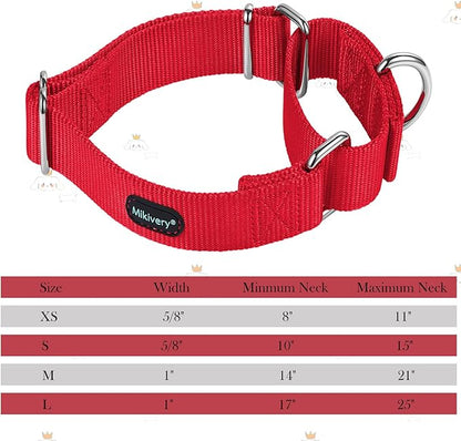 Mikivery Martingale Dog Collar Nylon Adjustable and Safety Training Colourful Comfortable Metal Buckle Pet Collars for Small Medium and Large Dogs(Red,M)