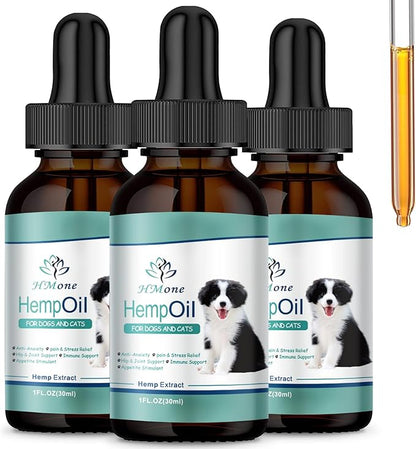 (3 Pack) Max Potency Hemp Oil for Dogs & Cats - Help Anxiety Stress Pain Inflammation Arthritis Aggressive Relax Sleep Allergies Seizures Relief - Treats Chews Joint & Hip - Organic Pet Calming Drops