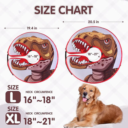 EXPAWLORER Large Widen Soft Dog Cone Collar - Inflatable Dog Neck Donut Collar Alternative After Surgery to Stop Licking,Adjustable Protective Recovery E Collar(Dinosaur)