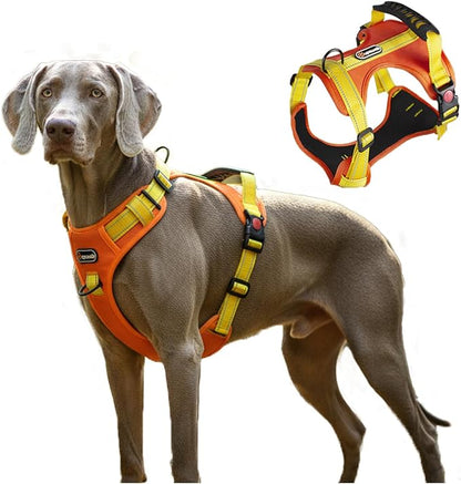 Tactical Dog Harness for Large Medium Dogs No Pull Adjustable Pet Vest with Reflective Straps Front & Back Clips Handle for Hiking Walking Hunting– 4 Sizes with or Without Leash (Orange, L)