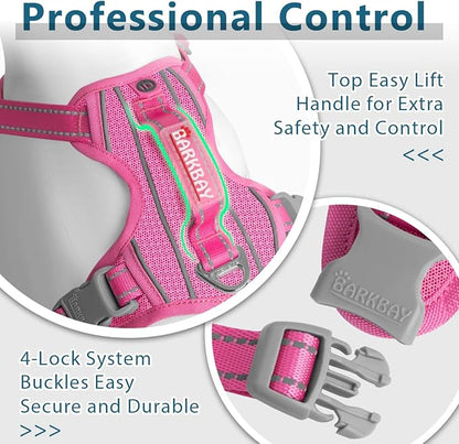 BARKBAY Dog Harness No Pull with ID Tag Pocket - Heavy Duty, Reflective, Easy Control for Large Dogs(Pink,M)