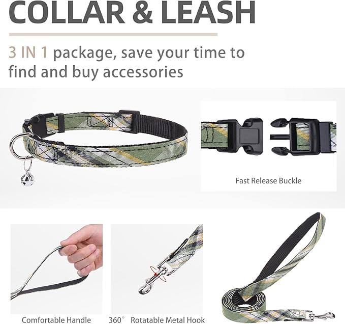 PUPTECK Adjustable Dog Harness Collar and Leash Set Step in No Pull Pet Harness for Small Medium Dogs Puppy and Cats Outdoor Walking Running, Soft Mesh Padded Reflective Vest Harnesses, Grn&YLW, XS