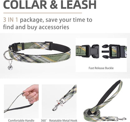 PUPTECK Adjustable Dog Harness Collar and Leash Set Step in No Pull Pet Harness for Small Medium Dogs Puppy and Cats Outdoor Walking Running, Soft Mesh Padded Reflective Vest Harnesses, Grn&YLW, S