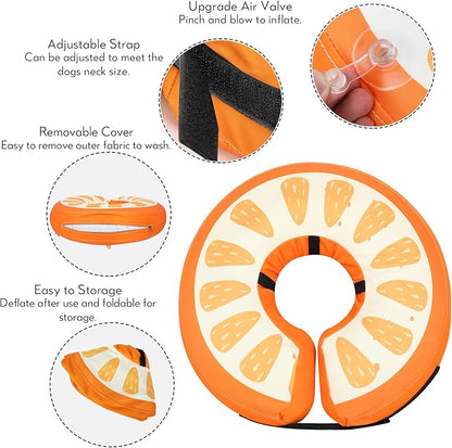 MIDOG Soft Inflatable Dog Cone,Donut E-Collar Alternative for After Surgery, Prevents Licking,Allowing Normal Eating & Vision,Comfortable Recovery Collar for Small Medium Large Dogs & Cats, Orange-L