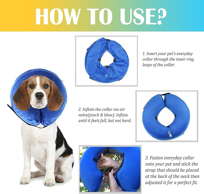 Inflatable Dog Cone Collar Soft Dog Recovery Collar Adjustable Pet Neck Protector After Surgery to Prevent Biting Licking