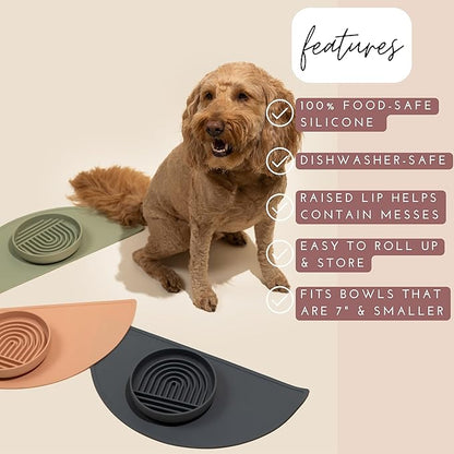 Should We Go - Waterproof Silicone Pet Food Mat - Non-Slip, Spill-Proof Feeding Mat for Floors, Raised Edge Design, Easy-to-Clean Pad for Dog & Cat Bowls, 21" Across x 10.5" Deep, Medium-Charcoal