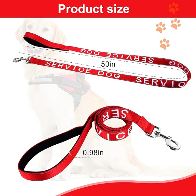 YeeBeny Service Dog Leash, Emotional Support Leash with Neoprene Handle and Reflective Lettering, Service Dog Stuff for Vest for Harnesses, Vests or Collars,Red