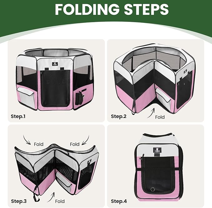 X-ZONE PET Portable Foldable Pet Dog Cat Playpen Crates Kennel/Premium 600D Oxford Cloth,Removable Zipper Top, Indoor and Outdoor Use (XL, Pink)
