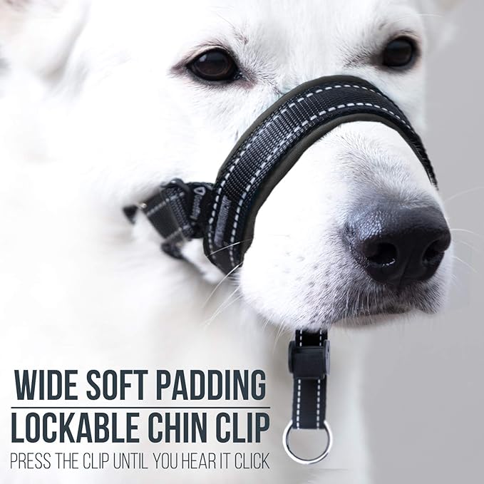 GoodBoy Dog Head Halter with Safety Strap - Stops Heavy Pulling On The Leash - Padded Headcollar for Small Medium and Large Dog Sizes - Head Collar Training Guide Included (Size 4, Black)