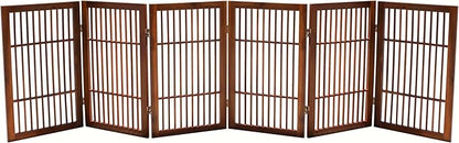 Urnporium Pet Dog Gate Freestanding, Strong Durable Folding Wooden Fence, Portable Acacia Hardwood Safety Barrier for Indoor & Outdoor Use (Brown Pet Gate, 6 Panel 30" Tall)