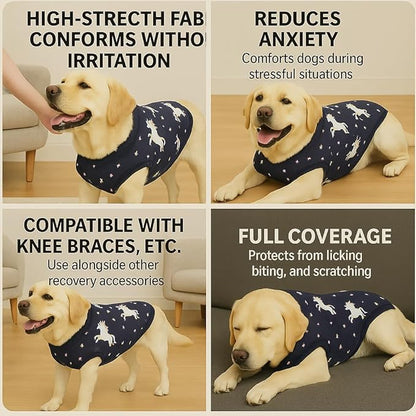 PetWarm Dog Suit for Surgery Recovery, Clothes for Dogs, Dog Recovery Clothing, Full-Cover Bodysuit After Spay or Surgery, Comfortable Alternative to Cone, Unicorn Pattern, Blue, L