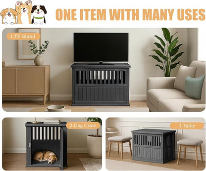 30 INCH Small Dog Crate Furniture Lockable Dog Kennel Indoor Dog Cage Plastic Pet Cage End Table for Small/Medium Dogs, Black