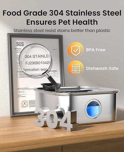 oneisall Dog Water Fountain for Large Dogs, 10L/2.6Gal Stainless Steel Automatic Dog Water Bowl Dispenser with Deeper, Wider Drinking Area, Water Window & Triple Filtration for Large Dogs & Multi-Pet