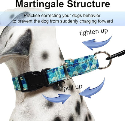Reflective Martingale Collar with Buckle Adjustable Nylon Training Pet Collars for Large Dogs (Turquoise Shell, L)