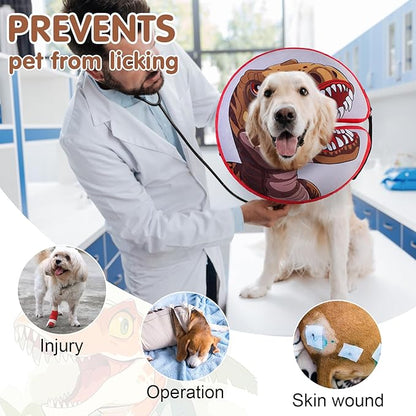 BEAUTYZOO Dog Cone Alternative After Surgery for Large Medium Small Dogs, Soft Inflatable Cone Collar for Dogs Cats, Pet Neck Donut E Collar Dog Recovery Collars to Stop Licking, Dinosaur, XL