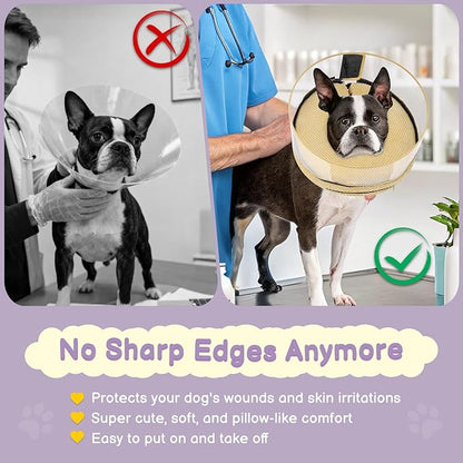 Soft Inflatable Dog Cone for Surgery Recovery, Protective Dog Donut Collar with Shield to Stop Licking Wounds, 2-in-1 Patented Comfort Blow-Up Collar for Small and Medium Pets (Khaki, M+)