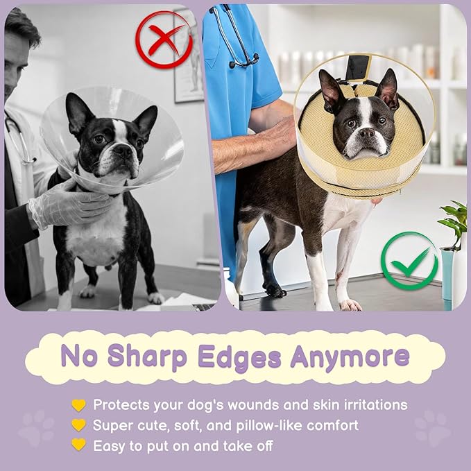 Soft Inflatable Dog Cone for Surgery Recovery, Protective Dog Donut Collar with Shield to Stop Licking Wounds, 2-in-1 Patented Comfort Blow-Up Collar for Small and Medium Pets (Khaki, M)