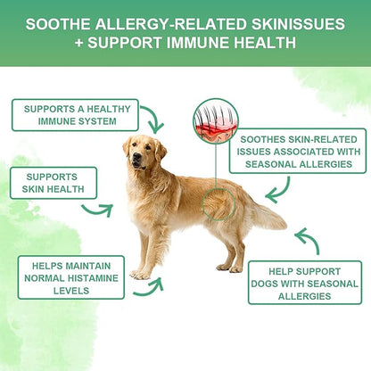 Dog Allergy Chews 120 Count - Salmon Flavor Allergy & Itch Relief with Quercetin, 300M Probiotics | Immune Support for Itchy Skin, Hot Spots & Seasonal Allergies