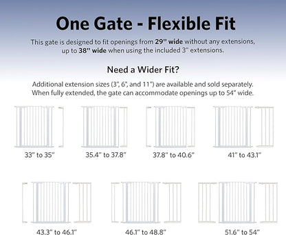 MidWest Homes for Pets 39-Inch High Walk-Thru Pressure Mounted Steel Dog Gate, Expands to 38 Inches Wide, Includes 3-inch Extensions, White