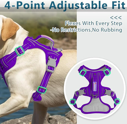 BARKBAY Dog Harness No Pull Oxford with ID Tag Pocket - Heavy Duty, Reflective, Easy Control for Large Dogs(Purple Oxford,XL)