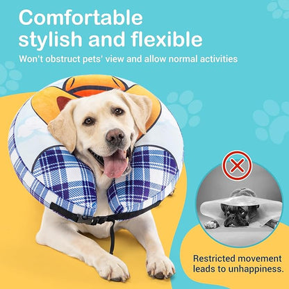 Avont Inflatable Dog Cone Collar After Surgery, Soft Dog Donut Collar to Stop Licking, E Collar Cone Alternative for Small Medium Large Dogs -Cowboy(L)