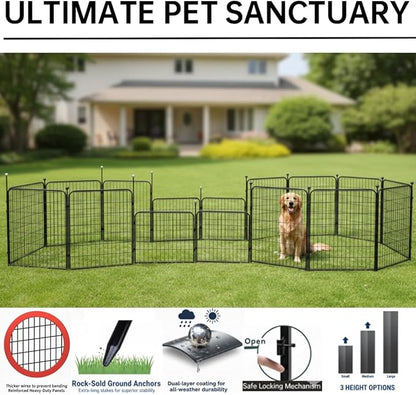 Puppy Playpen, IGOOUO 24'' Portable Dog Playpen with Easy-Carry Straps,4 Panels Dog Pen Play Pen for Small Dogs,Rustproof Pet Playpen for Camping RV Yard(with One Door)