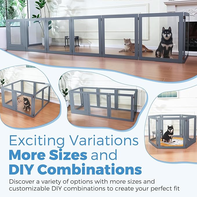 Heavy Duty Clear Acrylic Dog Playpen, 32" Height Transparent Pet Pen, Metal Frame Easy Assemble Kennel Enclosure, Ideal for Small to Medium Dogs, Cats, and Other Small Pets