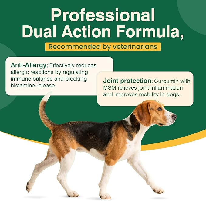 Dog Allergy Chews 500PCs with Turmeric, Digestive Enzymes Supports Seasonal Allergy Relief, Itchy Skin, Joint Health Anti-Itch Supplement for Allergic Dogs Aids Post-Surgery Recovery Senior Mobility