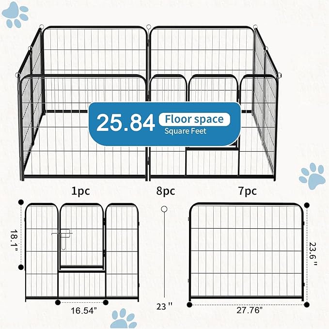 NEWBULIG Dog Playpen Indoors 24 Inch 8 Panels for Small and Puppy Dogs Portable and Foldable Pet Fence with Door Heavy Duty Metal Dog Exercise Play Pen for Outdoor Yard
