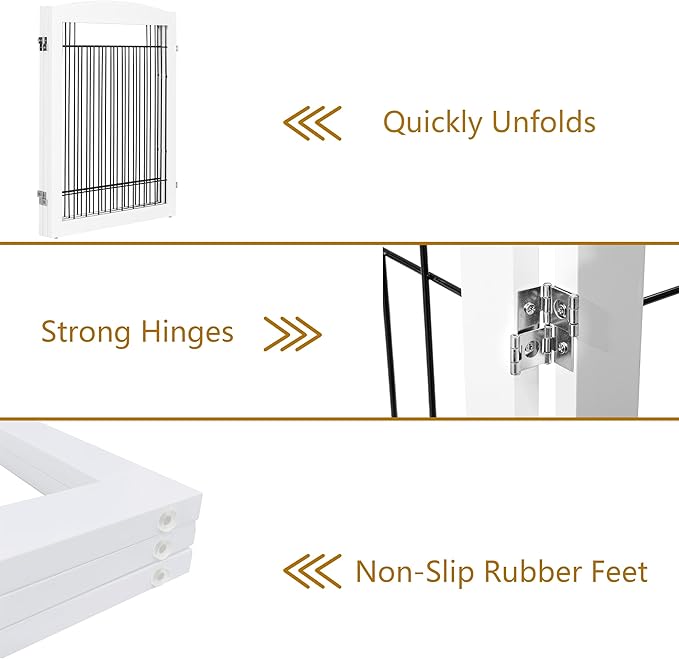 PAWLAND 72“ Extra Wide Dog gate for The House, Doorway, Stairs, Freestanding Foldable Wire Pet Gate, Pet Puppy Safety Fence, 30" Height (White, 3 Panels)