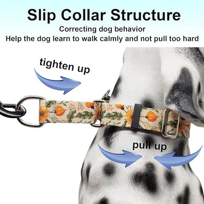 Martingale Collar for Dogs with Buckle Anti Pull Adjustable Nylon Limited Slip Training Dog Collars (Beige Floral, Medium)