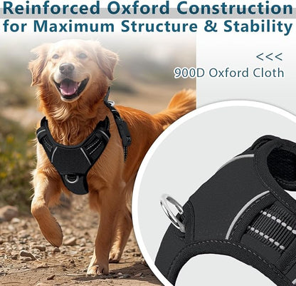 BARKBAY Dog Harness No Pull Oxford with ID Tag Pocket - Heavy Duty, Reflective, Easy Control for Large Dogs(Black Oxford,L)