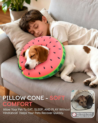 MIDOG Dog Cone Collar for Large Medium Dogs, Soft Inflatable Dog Cone Alternative After Surgery, Adjustable Protective Recovery Cone - Alternative E Collar Does Not Block Vision (Watermelon,S)
