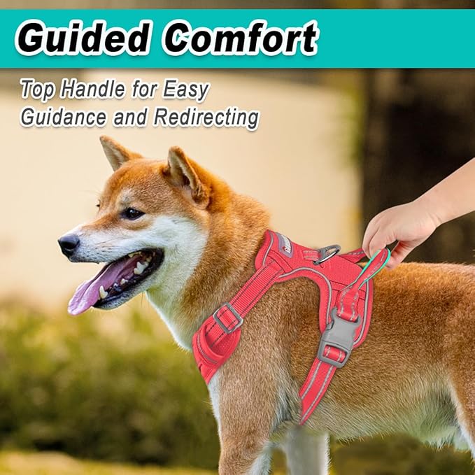 BARKBAY Dog Harness No Pull Mesh for Large Dogs - Adjustable, Reflective, Comfortable, No Choke, Heavy-Duty - Perfect for Outdoor Training, Walking, and Hiking - Strong & Durablee - XL & Red Mesh