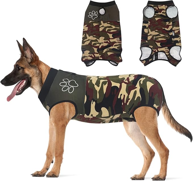 Jiupety Dog Surgical Recovery Suit Adjustable, Not Fit Slim and Long Body, Dogs Suit for Surgery Recovery, 3XL Size, Anti-Licking Surgical Dog Onesies, Camo