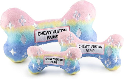 Haute Diggity Dog Chewy Vuiton Bone Plush Squeaky Dog Toy, Soft Durable Designer-Inspired Stuffed Puppy Chew Toys for Small & Medium Dogs, Machine-Washable (Pink Ombre) Small