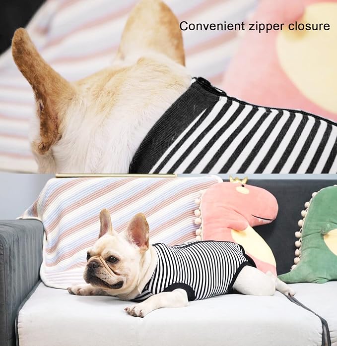 Dogs Cats Recovery Suit for After Surgery,Professional Pet Recovery Large Shirt Dog Abdominal Wounds Bandages, Substitute E-Collar & Cone,Prevent Licking Dog Onesies,Black-White L