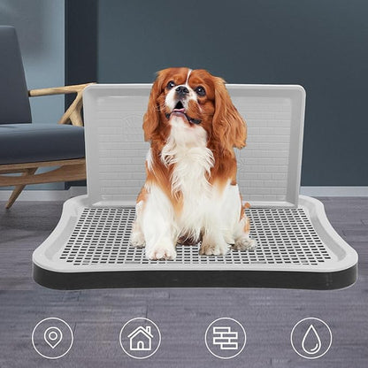 Puppy Potty Training Tray,Portable Puppy Mesh Training Potty Dog Training Toilet with Wall Column Removable Pee Pad Tray for Large Small Medium Pets (Black)
