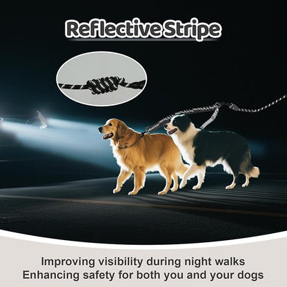 Double Dog Leash - 360°Swivel Tangle Free Splitter Attachment, 2 Dogs Multi-Functional Leashes, Dual Rope for Outdoor Walk Train Small Medium Large Two Pet, Grey