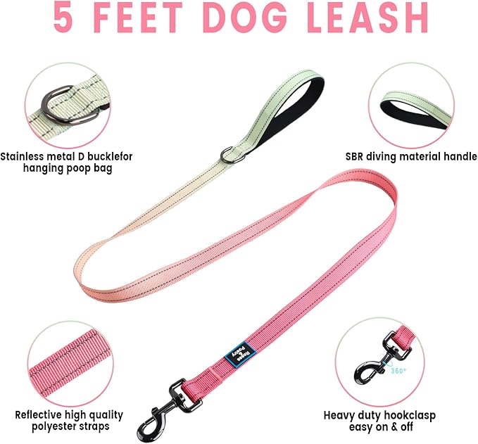 Roses&Poetry Puppy Dog Harness and Leash Set, No Pull Dog Harness Adjustable Reflective, Dog Halter Harnesses Comfort Padded Handle, Pet Harness for Training Outdoor Walking（Pink-S