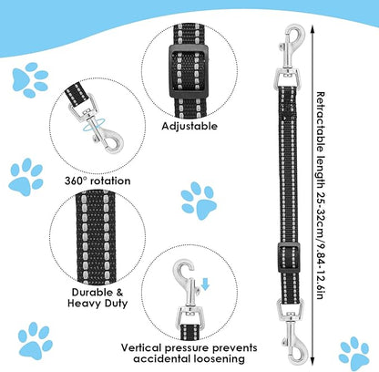 Cobee Reflective Nylon Prong Collar Clips, 2 Pcs Backup Safety Adjustable Dog Harness Connector, Double Ended Clasp Clip for Puppies (Black, Gray)
