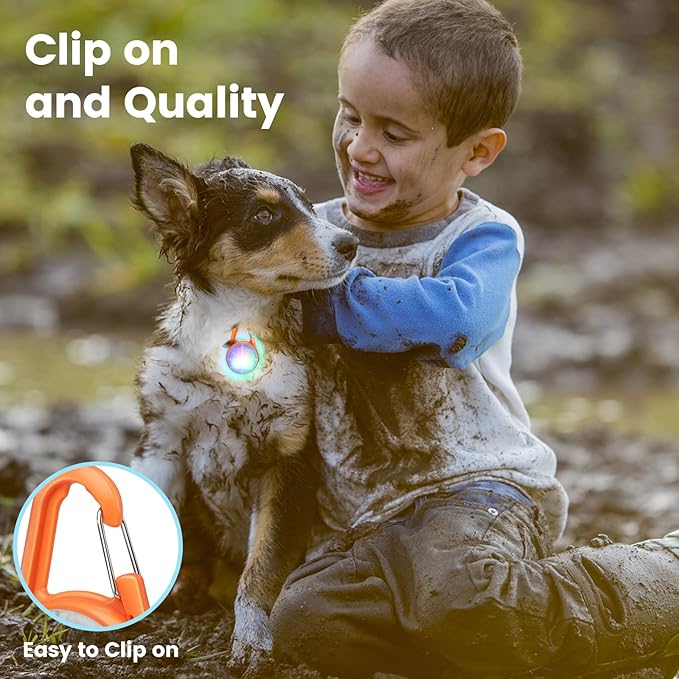 2Pack Dog Lights for Night Walking Dog Collar Light Clip on Rechargeable Glow in The Dark Light with 4Modes & RGB Color for Camping